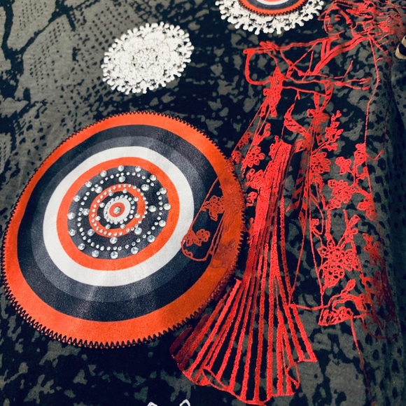 Desigual Long Sleeve T: red geisha & mandalas sz S - Picture 4 of 7